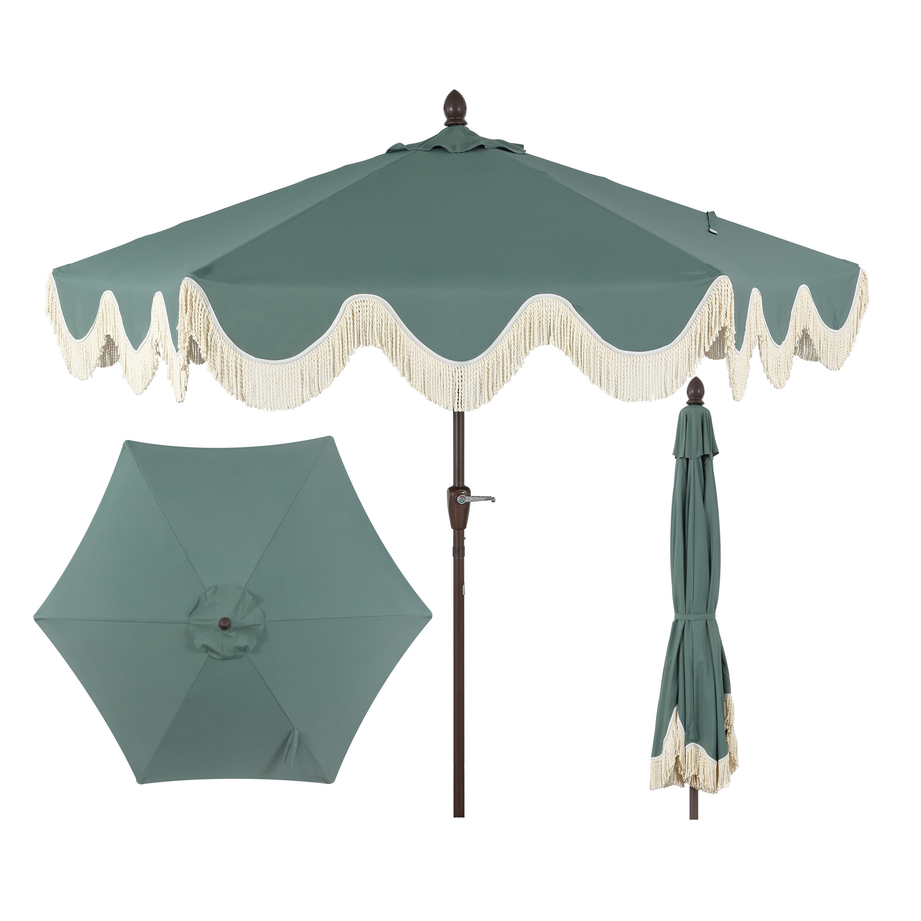 Collins Classic Cottage Tassel Market Patio Umbrella with Auto-Tilt