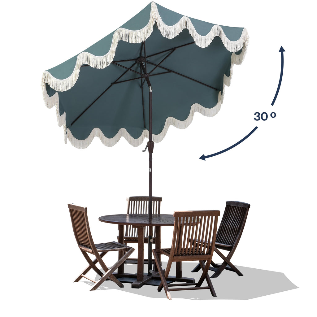 Collins Classic Cottage Tassel Market Patio Umbrella with Auto-Tilt