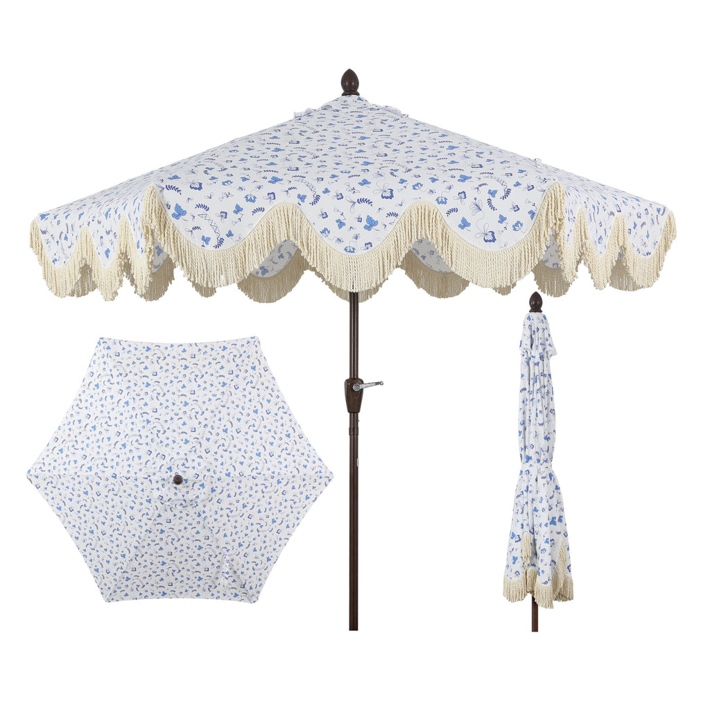 Collins Classic Cottage Tassel Market Patio Umbrella with Auto-Tilt