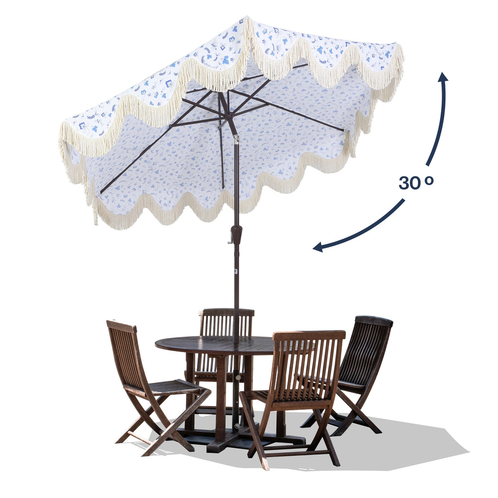 Collins Classic Cottage Tassel Market Patio Umbrella with Auto-Tilt