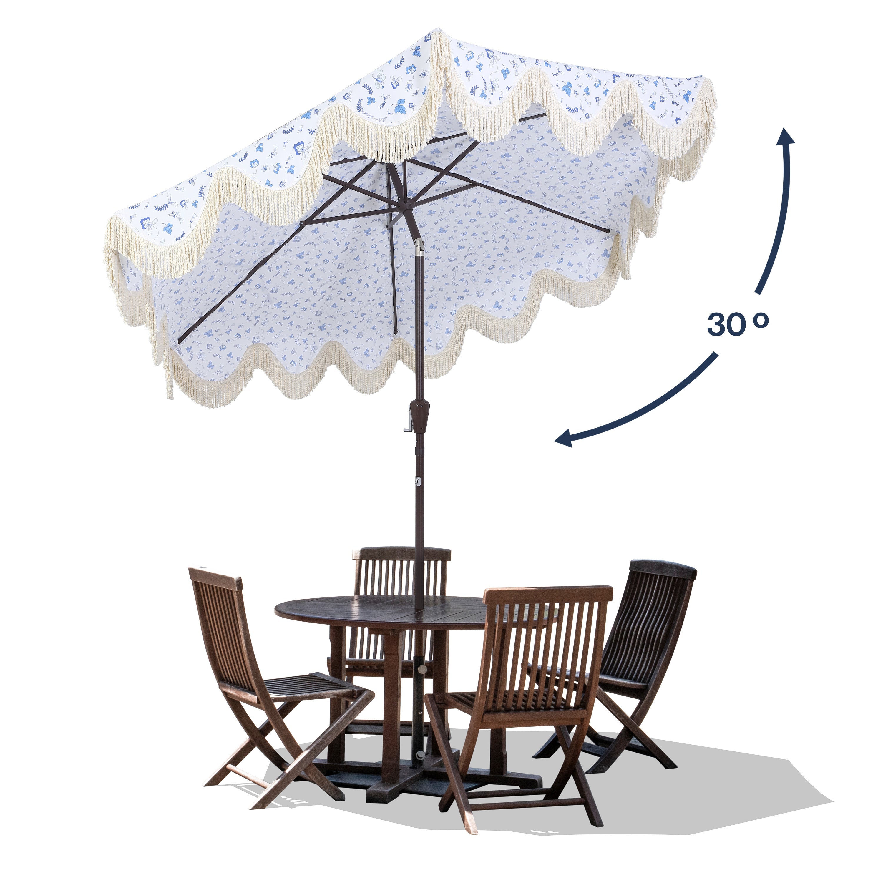 Collins Classic Cottage Tassel Market Patio Umbrella with Auto-Tilt