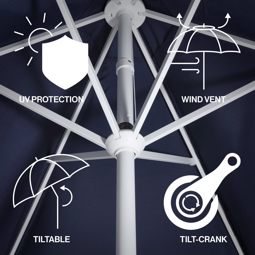 Collins 9 ft. Classic Cottage Fringe Tassel Market Patio Umbrella with Auto-Tilt Crank