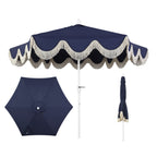Collins 9 ft. Classic Cottage Fringe Tassel Market Patio Umbrella with Auto-Tilt Crank