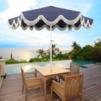 Collins 9 ft. Classic Cottage Fringe Tassel Market Patio Umbrella with Auto-Tilt Crank
