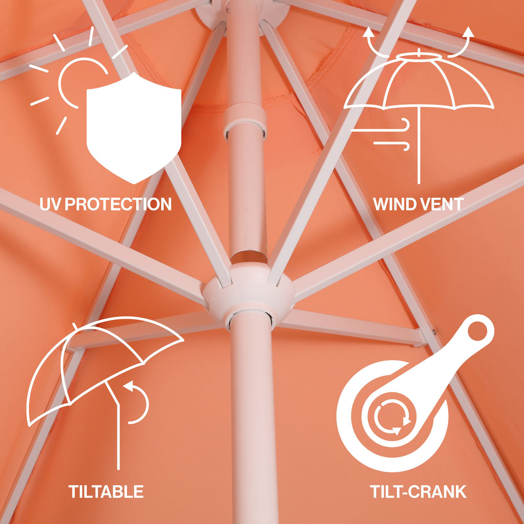 Collins 9 ft. Classic Cottage Fringe Tassel Market Patio Umbrella with Auto-Tilt Crank
