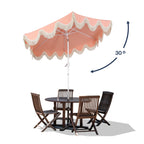 Collins 9 ft. Classic Cottage Fringe Tassel Market Patio Umbrella with Auto-Tilt Crank