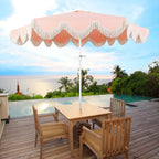 Collins 9 ft. Classic Cottage Fringe Tassel Market Patio Umbrella with Auto-Tilt Crank