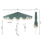 Collins 9 ft. Classic Cottage Fringe Tassel Market Patio Umbrella with Auto-Tilt Crank