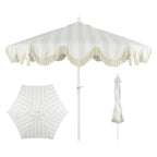 Collins 9 ft. Classic Cottage Fringe Tassel Market Patio Umbrella with Auto-Tilt Crank