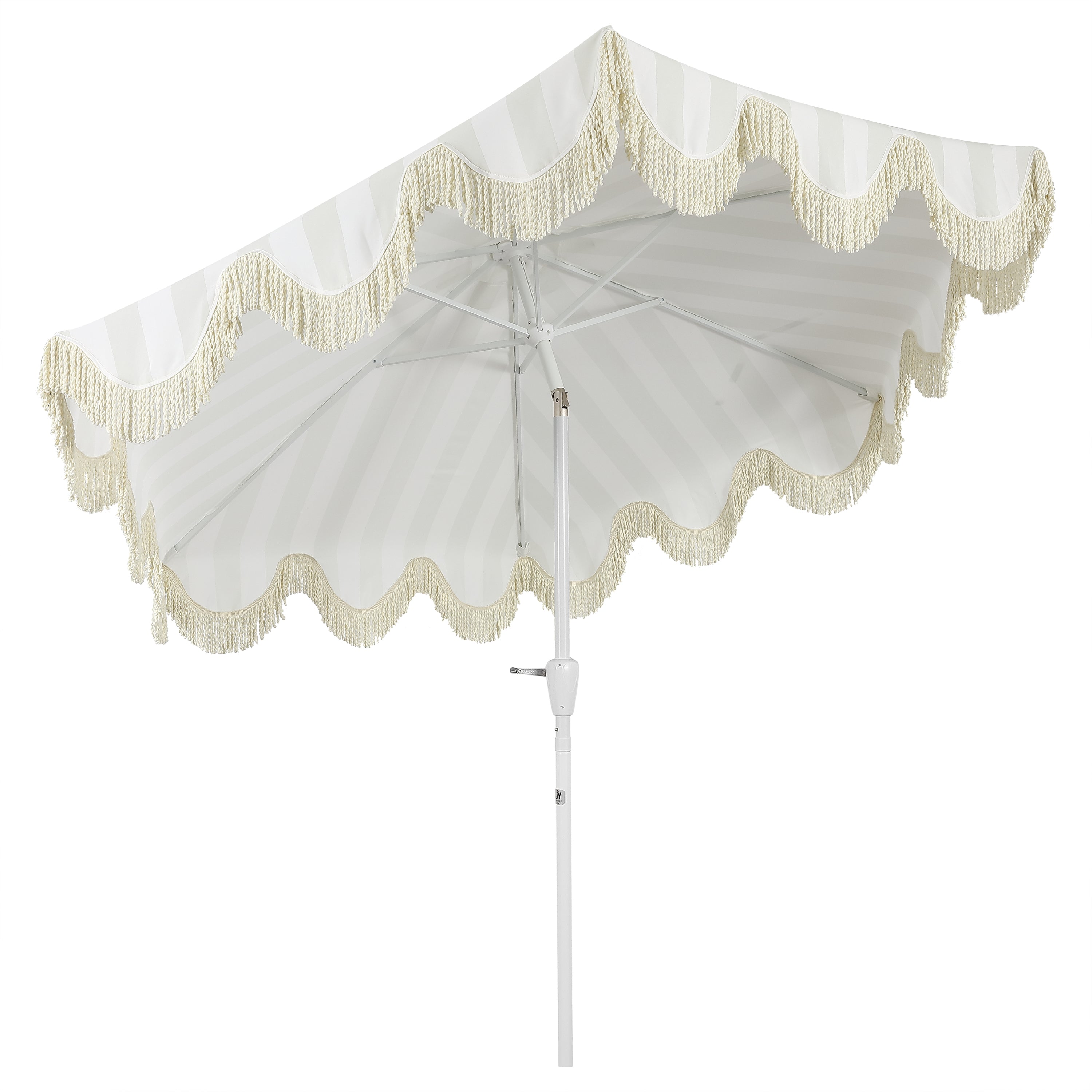 Collins 9 ft. Classic Cottage Fringe Tassel Market Patio Umbrella with Auto-Tilt Crank