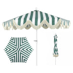 Collins 9 ft. Classic Cottage Fringe Tassel Market Patio Umbrella with Auto-Tilt Crank