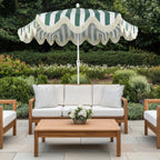 Collins 9 ft. Classic Cottage Fringe Tassel Market Patio Umbrella with Auto-Tilt Crank