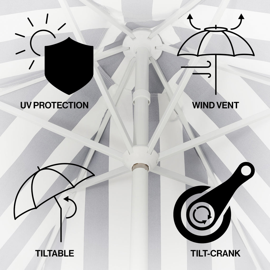 Collins 9 ft. Classic Cottage Fringe Tassel Market Patio Umbrella with Auto-Tilt Crank