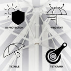 Collins 9 ft. Classic Cottage Fringe Tassel Market Patio Umbrella with Auto-Tilt Crank