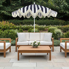 Collins 9 ft. Classic Cottage Fringe Tassel Market Patio Umbrella with Auto-Tilt Crank