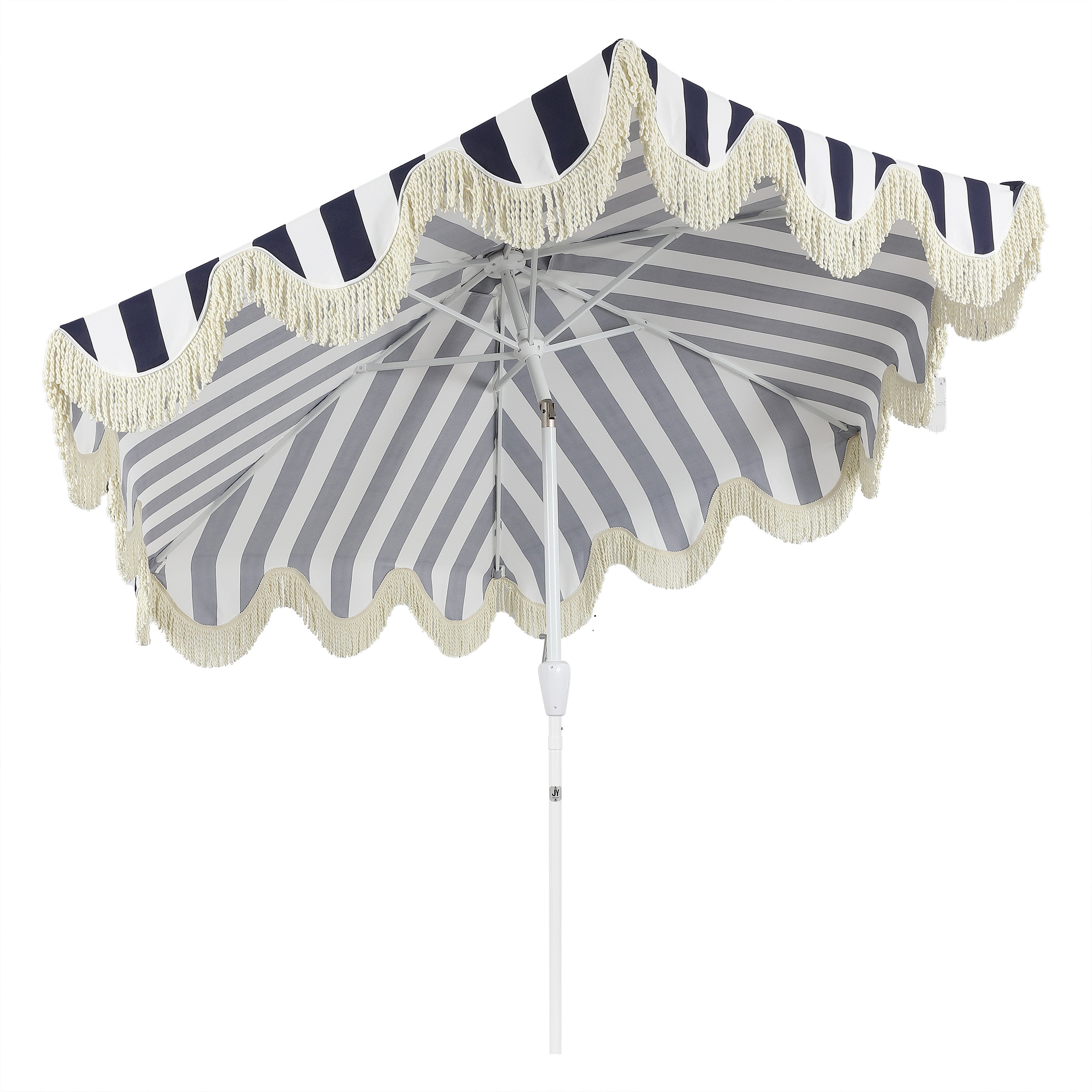 Collins 9 ft. Classic Cottage Fringe Tassel Market Patio Umbrella with Auto-Tilt Crank