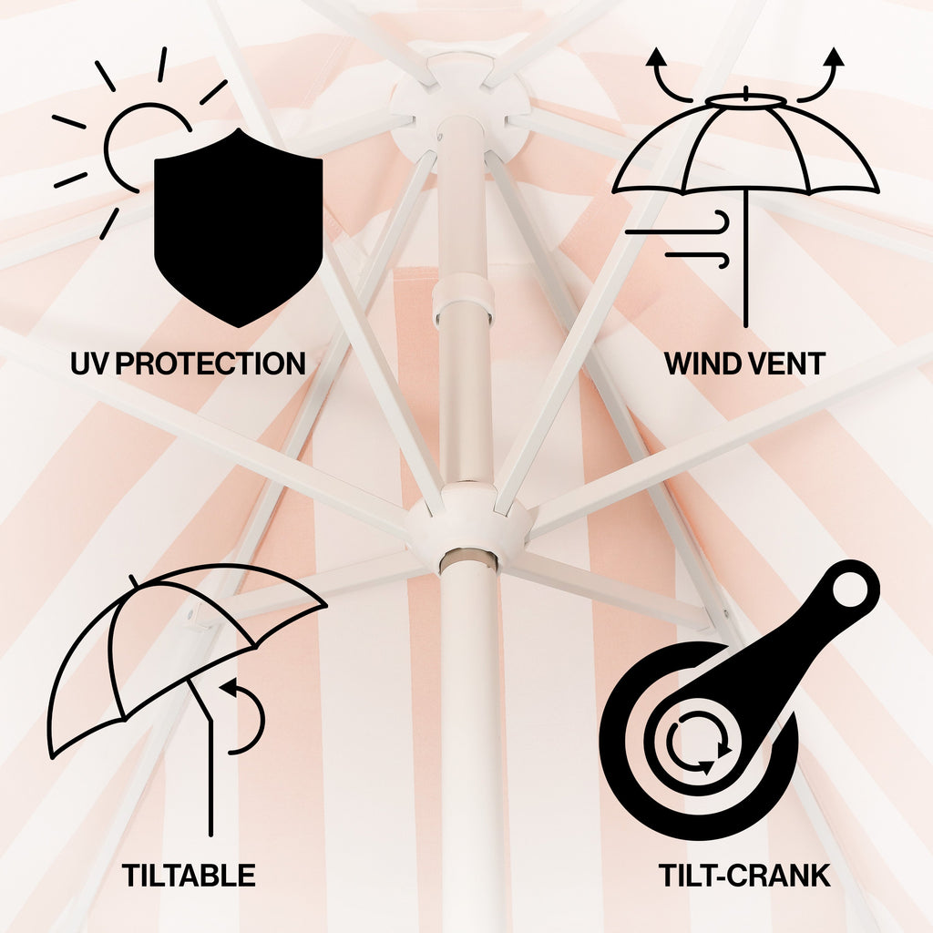 Collins 9 ft. Classic Cottage Fringe Tassel Market Patio Umbrella with Auto-Tilt Crank