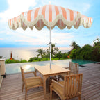 Collins 9 ft. Classic Cottage Fringe Tassel Market Patio Umbrella with Auto-Tilt Crank