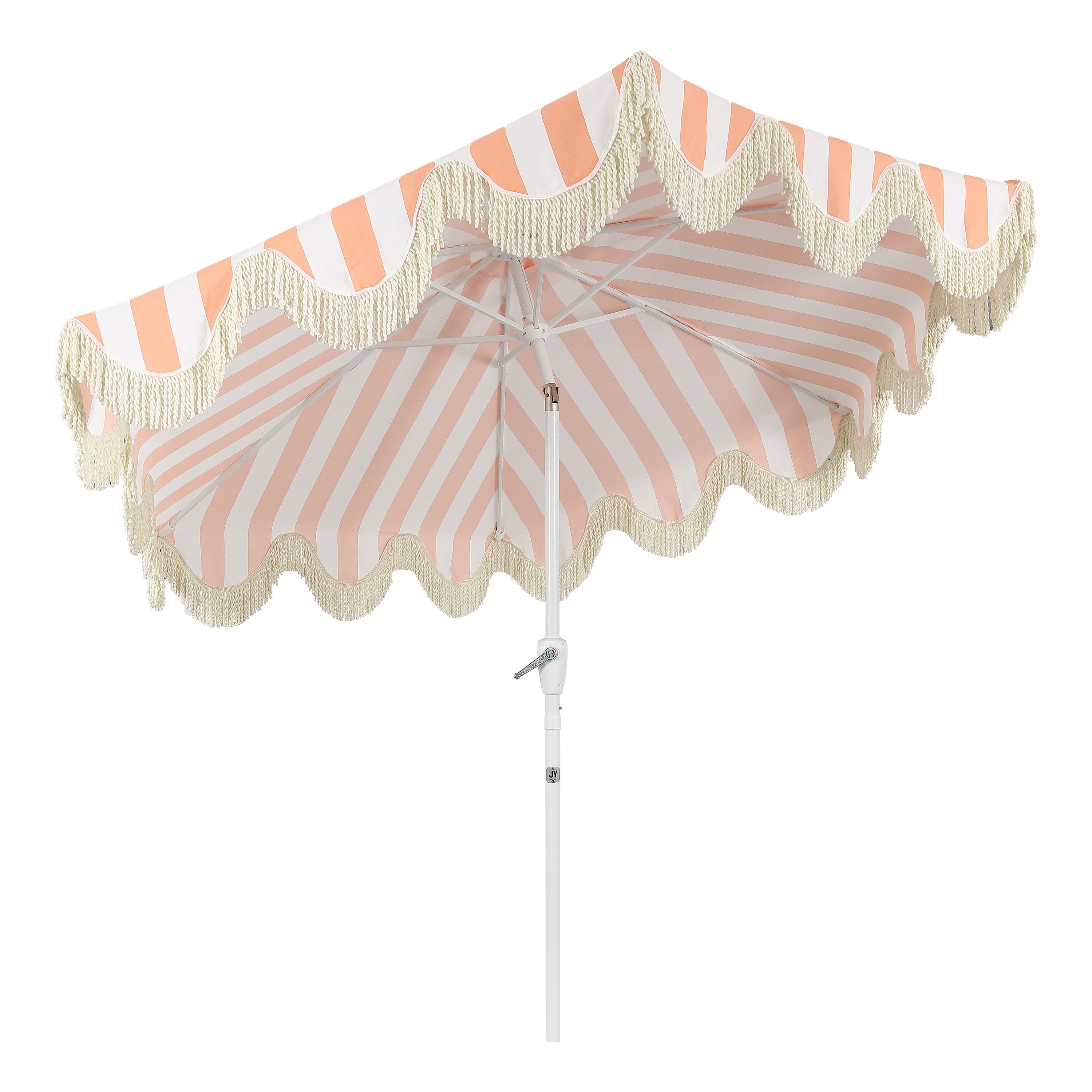 Collins 9 ft. Classic Cottage Fringe Tassel Market Patio Umbrella with Auto-Tilt Crank