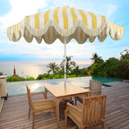 Collins 9 ft. Classic Cottage Fringe Tassel Market Patio Umbrella with Auto-Tilt Crank