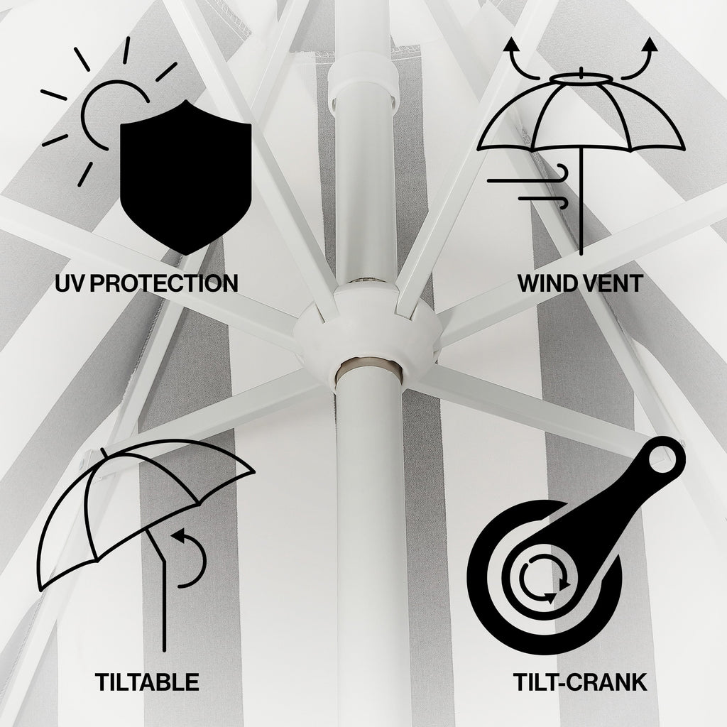 Collins 9 ft. Classic Cottage Fringe Tassel Market Patio Umbrella with Auto-Tilt Crank