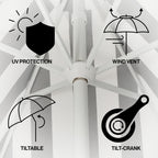 Collins 9 ft. Classic Cottage Fringe Tassel Market Patio Umbrella with Auto-Tilt Crank