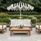 Collins 9 ft. Classic Cottage Fringe Tassel Market Patio Umbrella with Auto-Tilt Crank