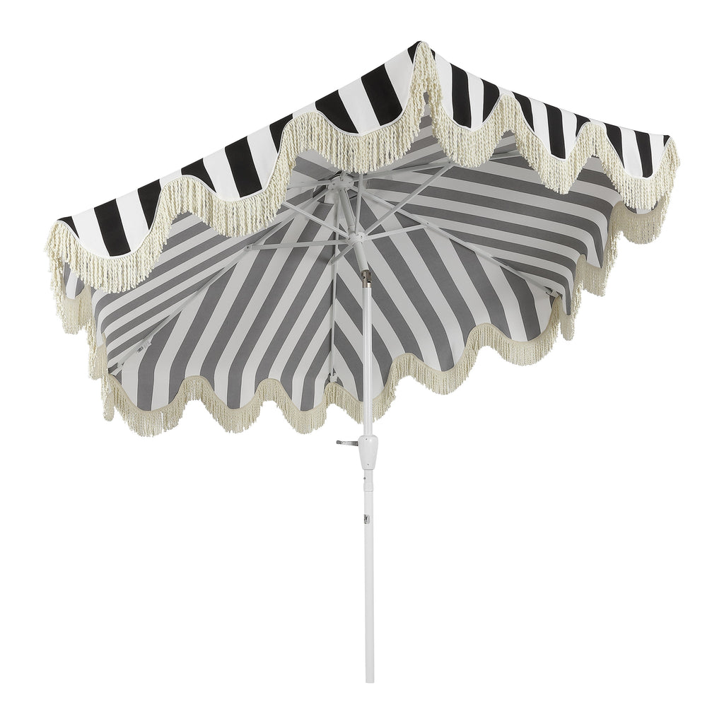 Collins 9 ft. Classic Cottage Fringe Tassel Market Patio Umbrella with Auto-Tilt Crank