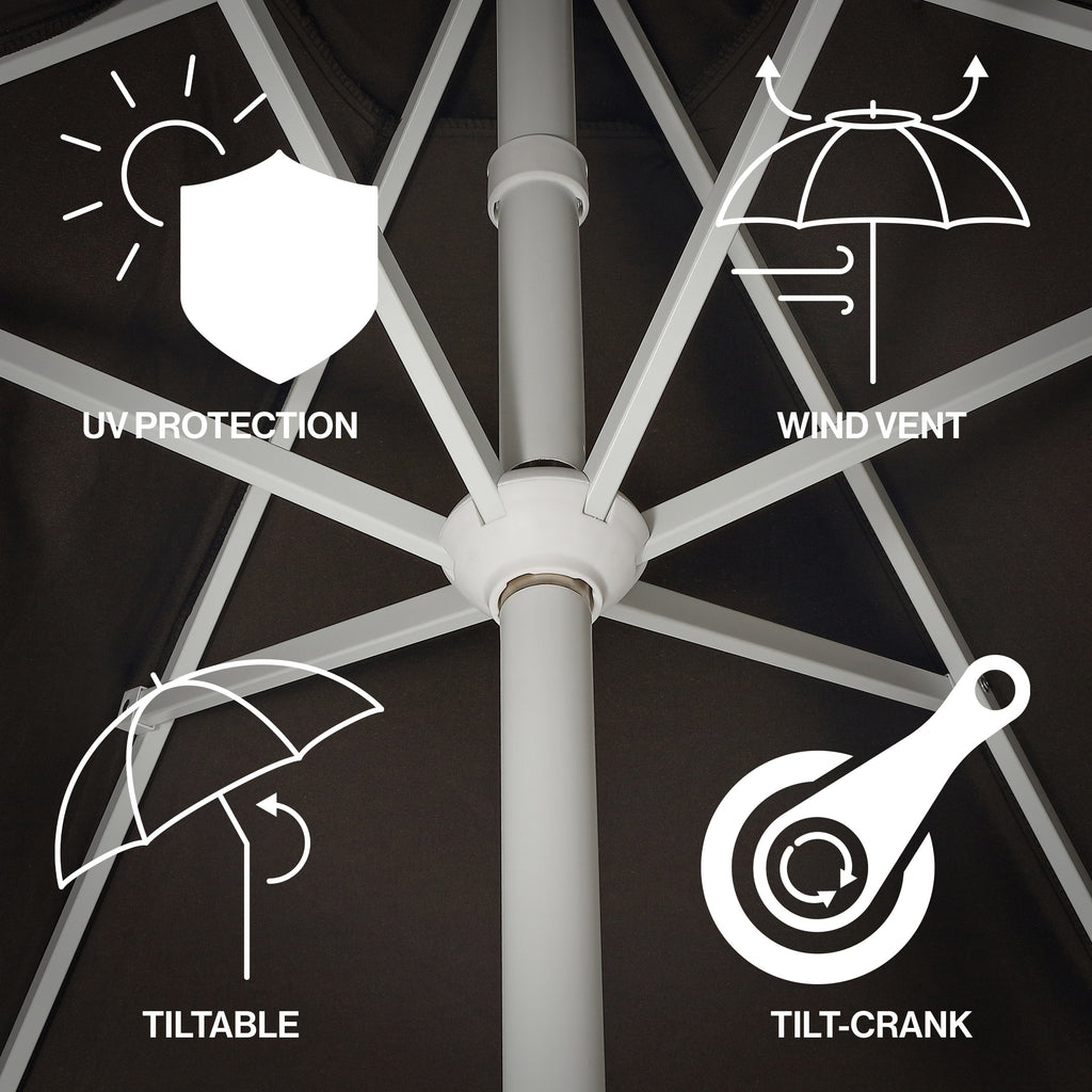 Collins 9 ft. Classic Cottage Fringe Tassel Market Patio Umbrella with Auto-Tilt Crank