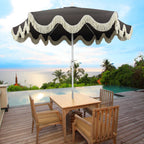 Collins 9 ft. Classic Cottage Fringe Tassel Market Patio Umbrella with Auto-Tilt Crank
