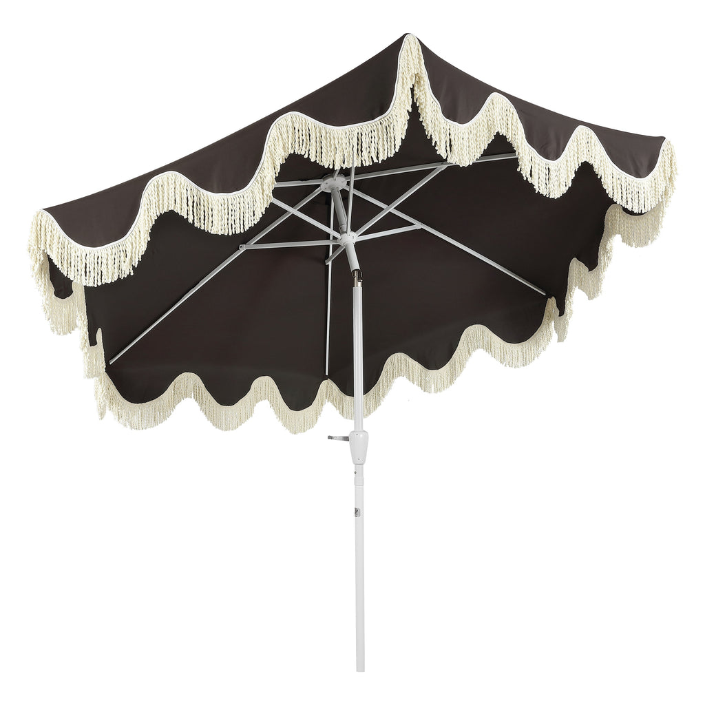 Collins 9 ft. Classic Cottage Fringe Tassel Market Patio Umbrella with Auto-Tilt Crank