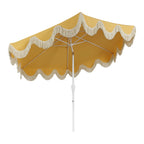 Collins 9 ft. Classic Cottage Fringe Tassel Market Patio Umbrella with Auto-Tilt Crank