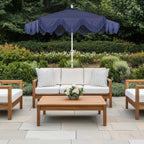 Collins 9 ft. Classic Cottage Fringe Tassel Market Patio Umbrella with Auto-Tilt Crank