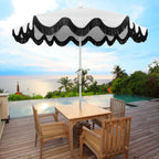 Collins 9 ft. Classic Cottage Fringe Tassel Market Patio Umbrella with Auto-Tilt Crank