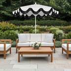 Collins 9 ft. Classic Cottage Fringe Tassel Market Patio Umbrella with Auto-Tilt Crank