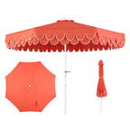Tracy 9 ft. Classic MidCentury Scalloped Fringe Market Patio Umbrella with Auto-Tilt Crank