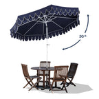 Tracy 9 ft. Classic MidCentury Scalloped Fringe Market Patio Umbrella with Auto-Tilt Crank