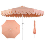 Tracy 9 ft. Classic MidCentury Scalloped Fringe Market Patio Umbrella with Auto-Tilt Crank