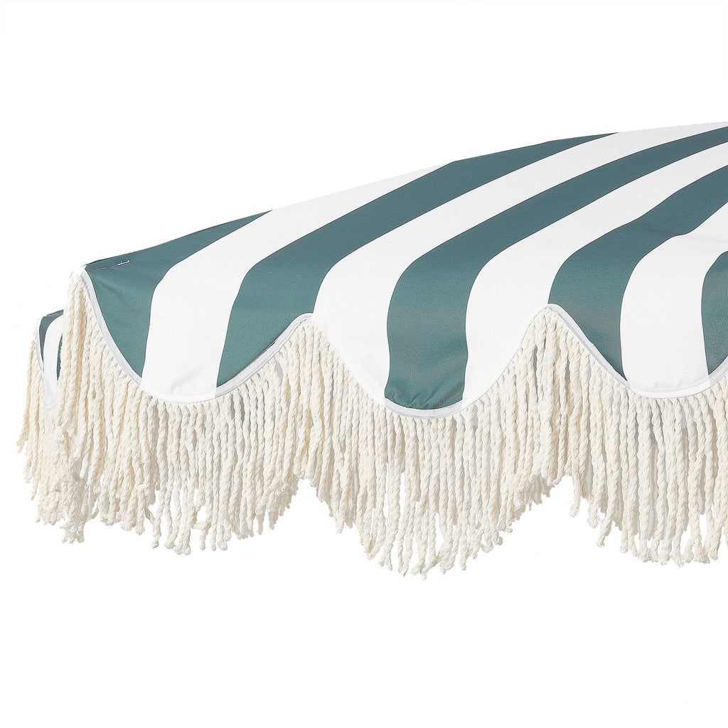 Mariner 6.5 ft. Classic Cottage Fringe Tassel Market Beach Umbrella with Push Button Tilt