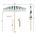 Mariner 6.5 ft. Classic Cottage Fringe Tassel Market Beach Umbrella with Push Button Tilt