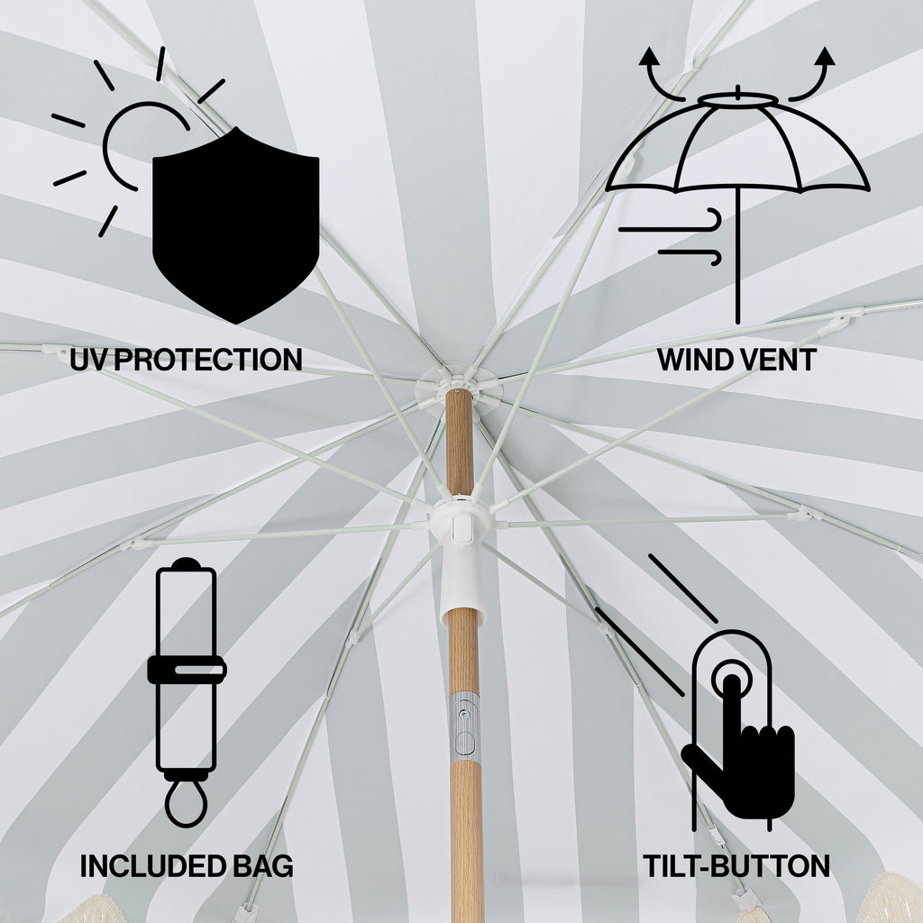 Mariner 6.5 ft. Classic Cottage Fringe Tassel Market Beach Umbrella with Push Button Tilt