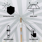 Mariner 6.5 ft. Classic Cottage Fringe Tassel Market Beach Umbrella with Push Button Tilt