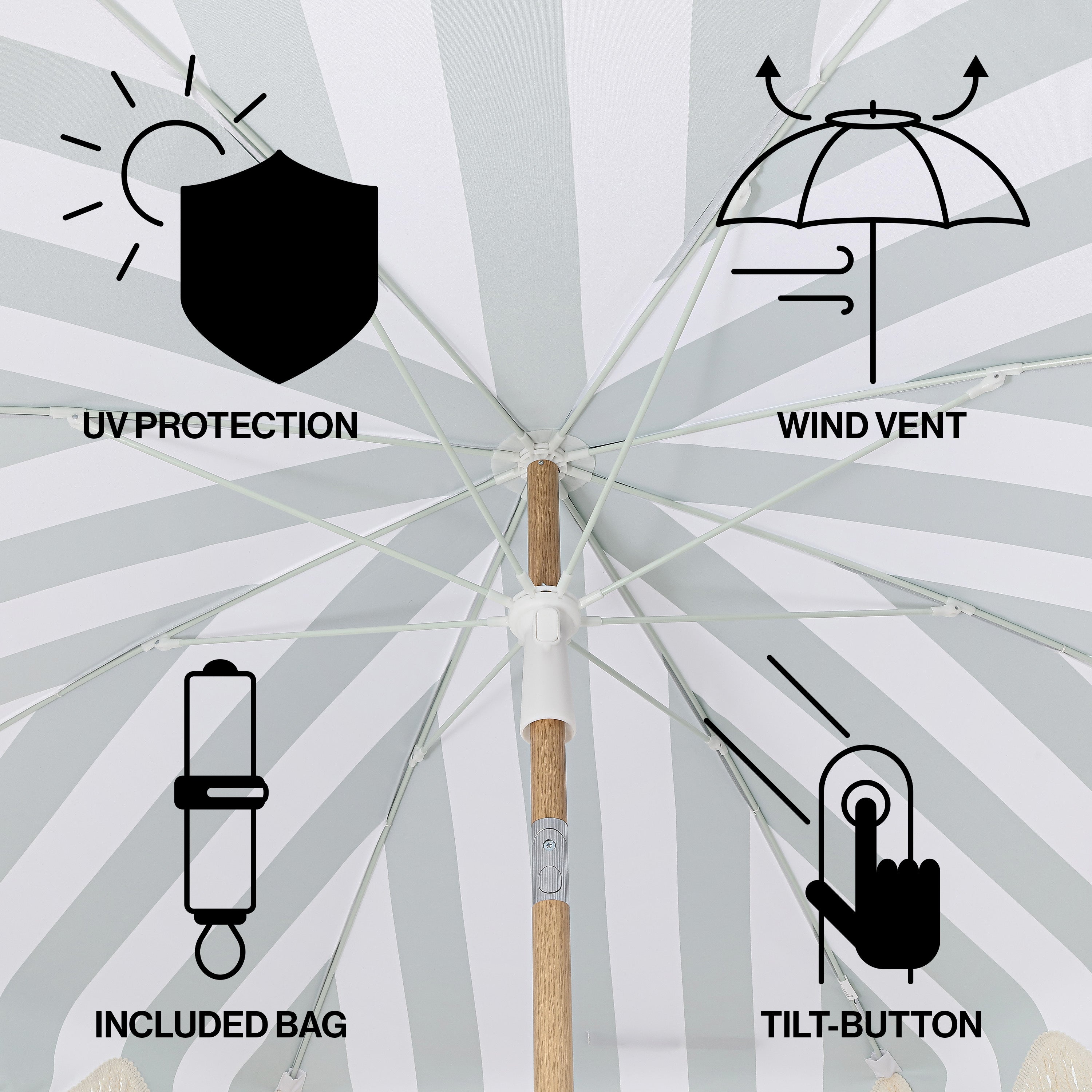 Mariner 6.5 ft. Classic Cottage Fringe Tassel Market Beach Umbrella with Push Button Tilt