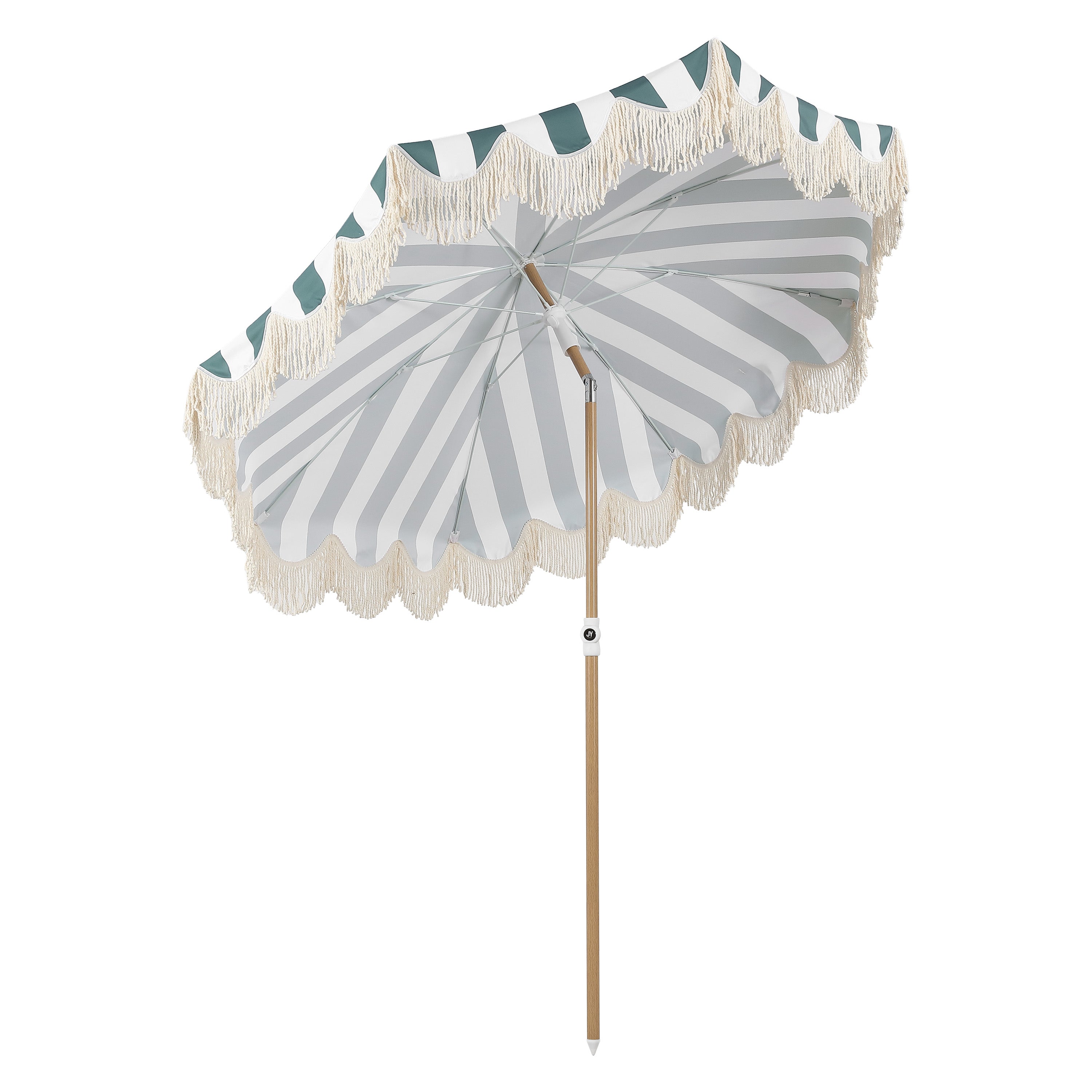 Mariner 6.5 ft. Classic Cottage Fringe Tassel Market Beach Umbrella with Push Button Tilt