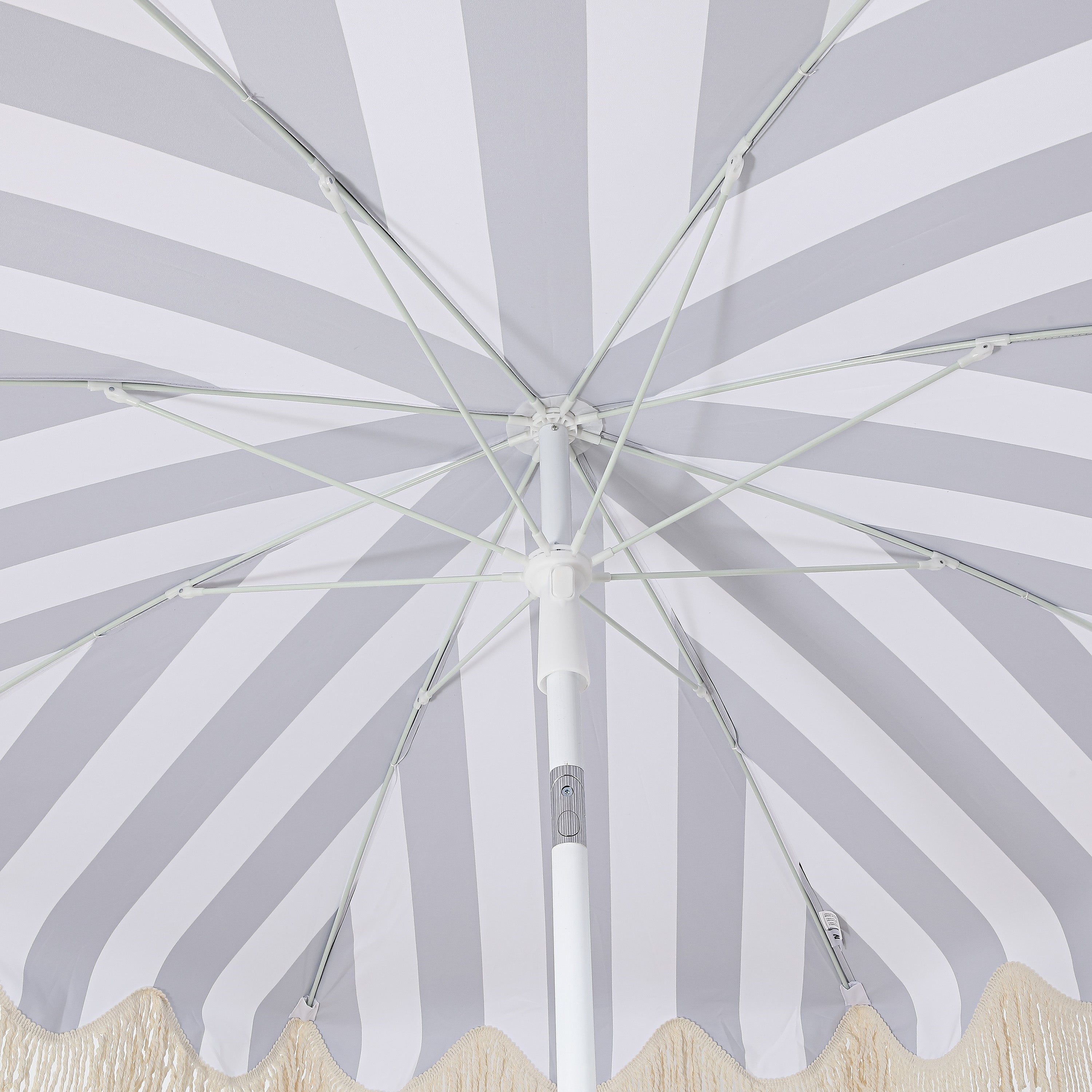 Mariner 6.5 ft. Classic Cottage Fringe Tassel Market Beach Umbrella with Push Button Tilt