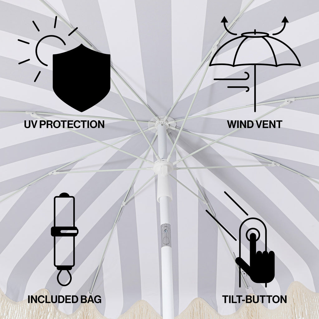 Mariner 6.5 ft. Classic Cottage Fringe Tassel Market Beach Umbrella with Push Button Tilt