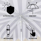 Mariner 6.5 ft. Classic Cottage Fringe Tassel Market Beach Umbrella with Push Button Tilt