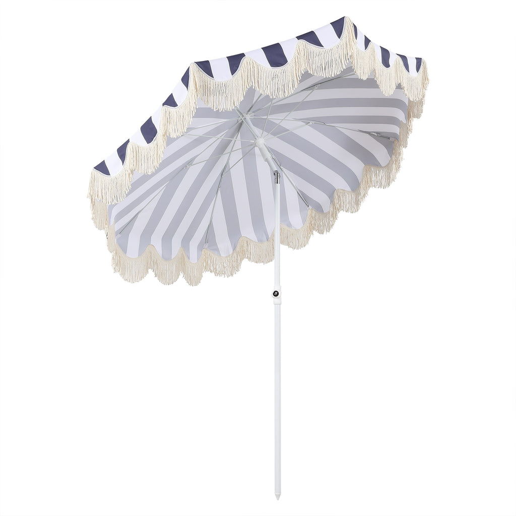 Mariner 6.5 ft. Classic Cottage Fringe Tassel Market Beach Umbrella with Push Button Tilt