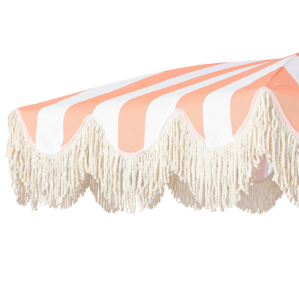 Mariner 6.5 ft. Classic Cottage Fringe Tassel Market Beach Umbrella with Push Button Tilt