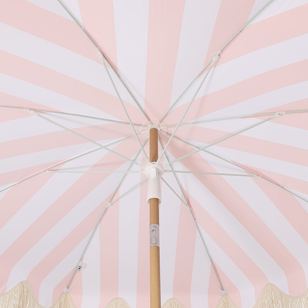 Mariner 6.5 ft. Classic Cottage Fringe Tassel Market Beach Umbrella with Push Button Tilt